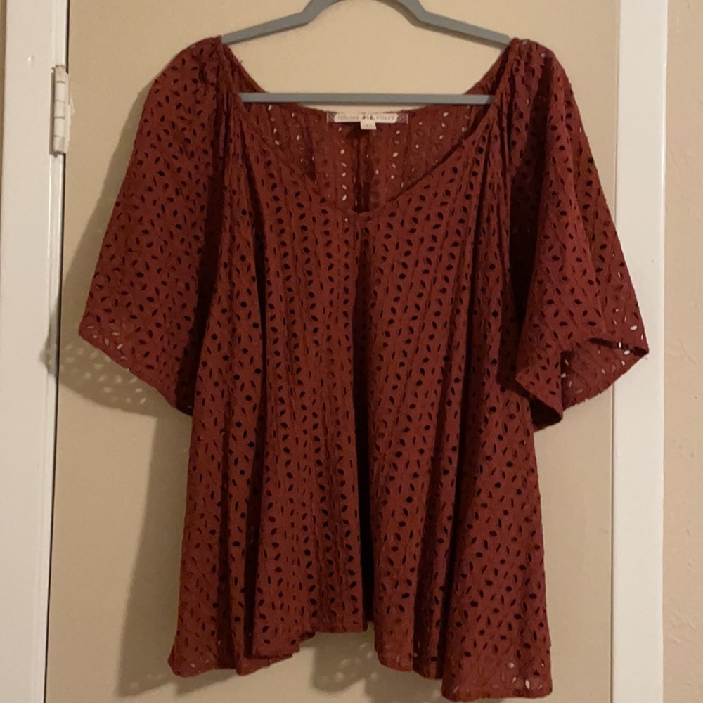 Chelsea & Violet Eyelet Blouse Rust color size L